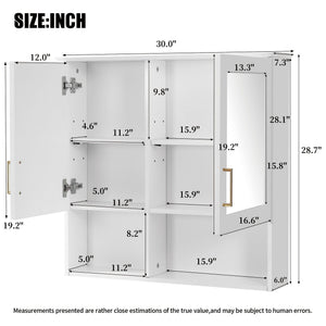 2 In 1 Wall-Mounted Mirror Cabinet with Adjustable Shelves - White, Blue, Black