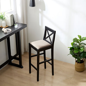 Bar Chair Counter Height Stool with Backrest Black Set of 2