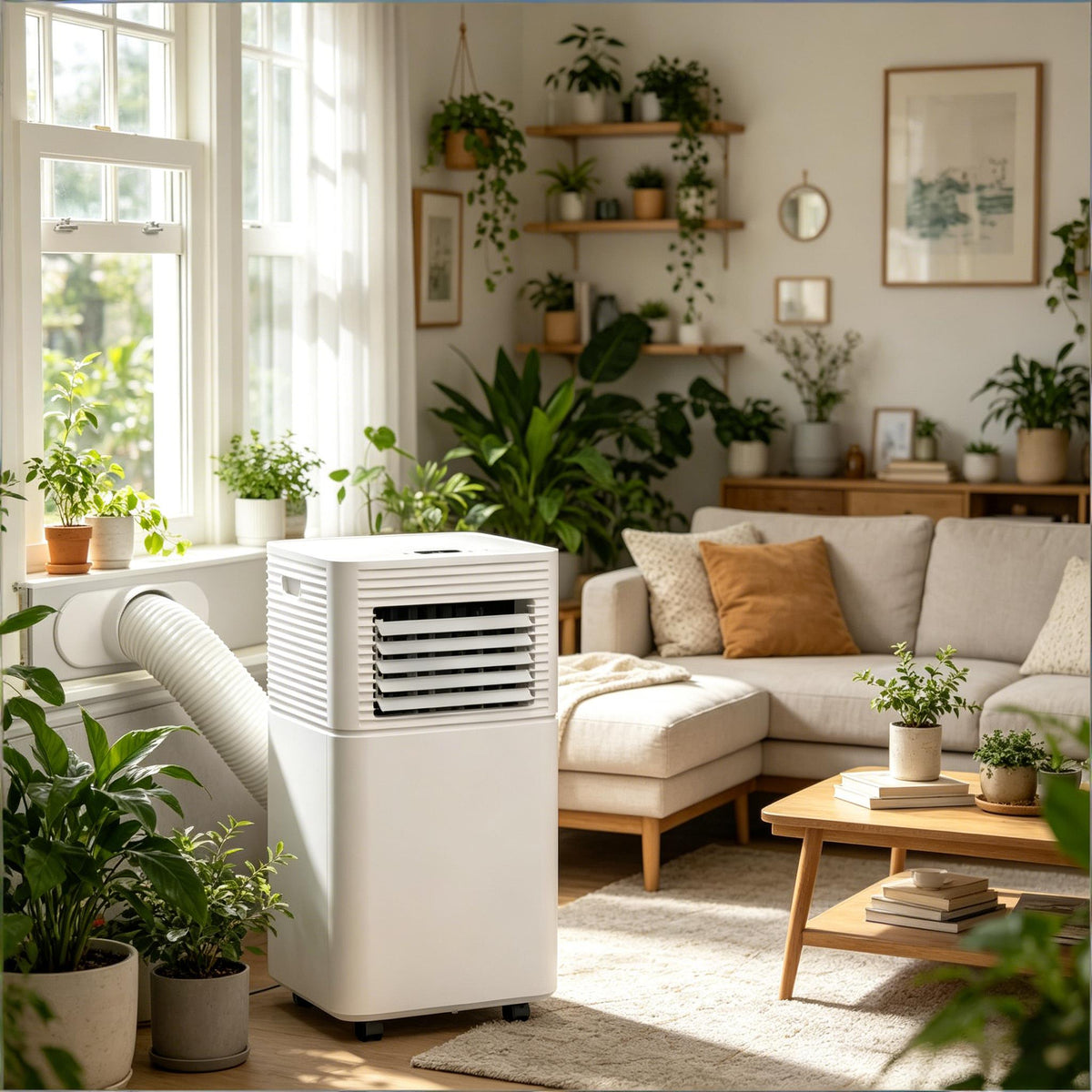 4-in-1 Versatile Mobile Air Conditioner with LED Display - Black & White