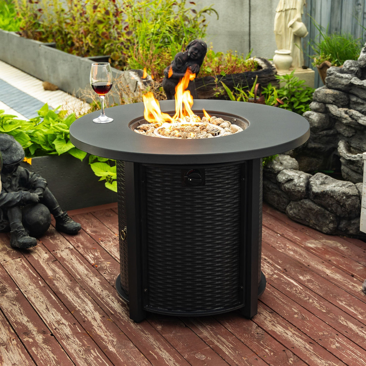 32" Propane Gas Fire Pit Table, 50000 BTU - Black Steel