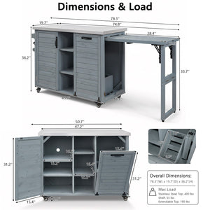K&K 78.3' Outdoor Kitchen Island with Foldable Grill Table