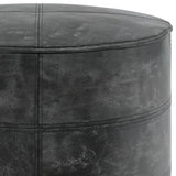 Connor Round Pouf - Distressed Black