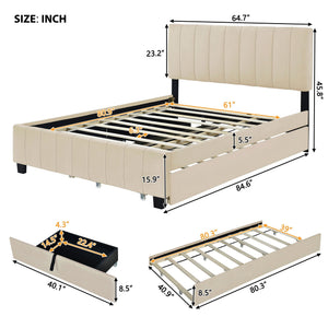 Platform Upholstered Bed with 2 Drawers and Twin Long Trundle