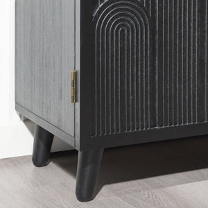 Modern Black Wood Storage Cabinet with Embossed Door