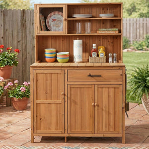 TOPAMX Potting Bench with Hutch, Solid Fir Wood Garden Workstation