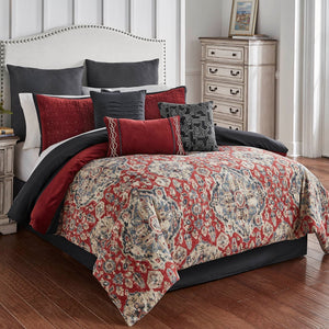 Sadler 9-Pc Burgundy & Blue Medallion Comforter Ensemble