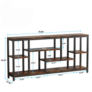 Tribesigns Extra Long Console Table, 3 Tier With Storage Shelves - Rustic Brown