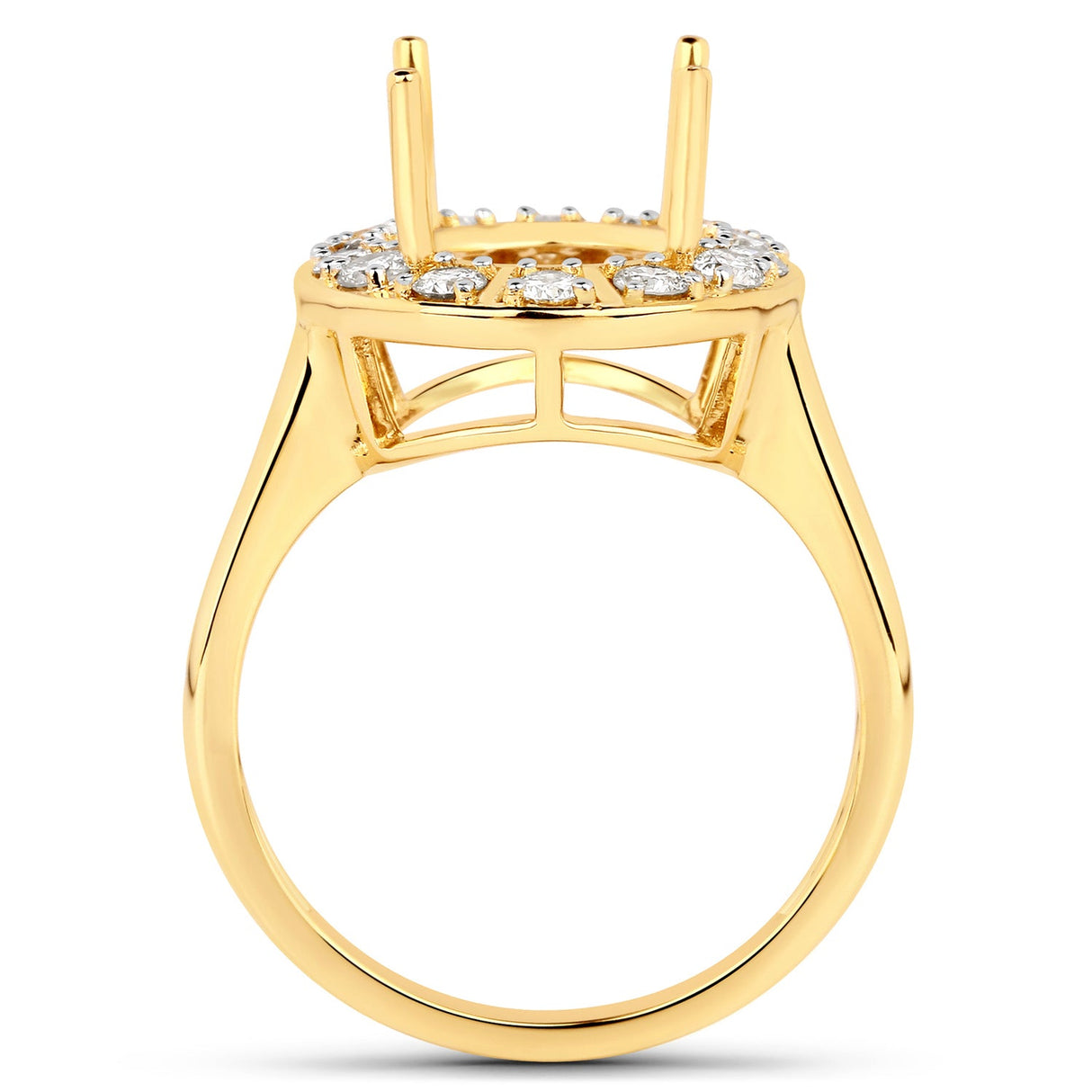 0.42 Carat Genuine White Diamond 14K Yellow Gold Semi Mount Ring - holds 11x9mm Oval Gemstone