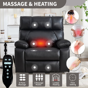 Black Leatheraire Heat Massage Recliner with Lumbar Heat - Black