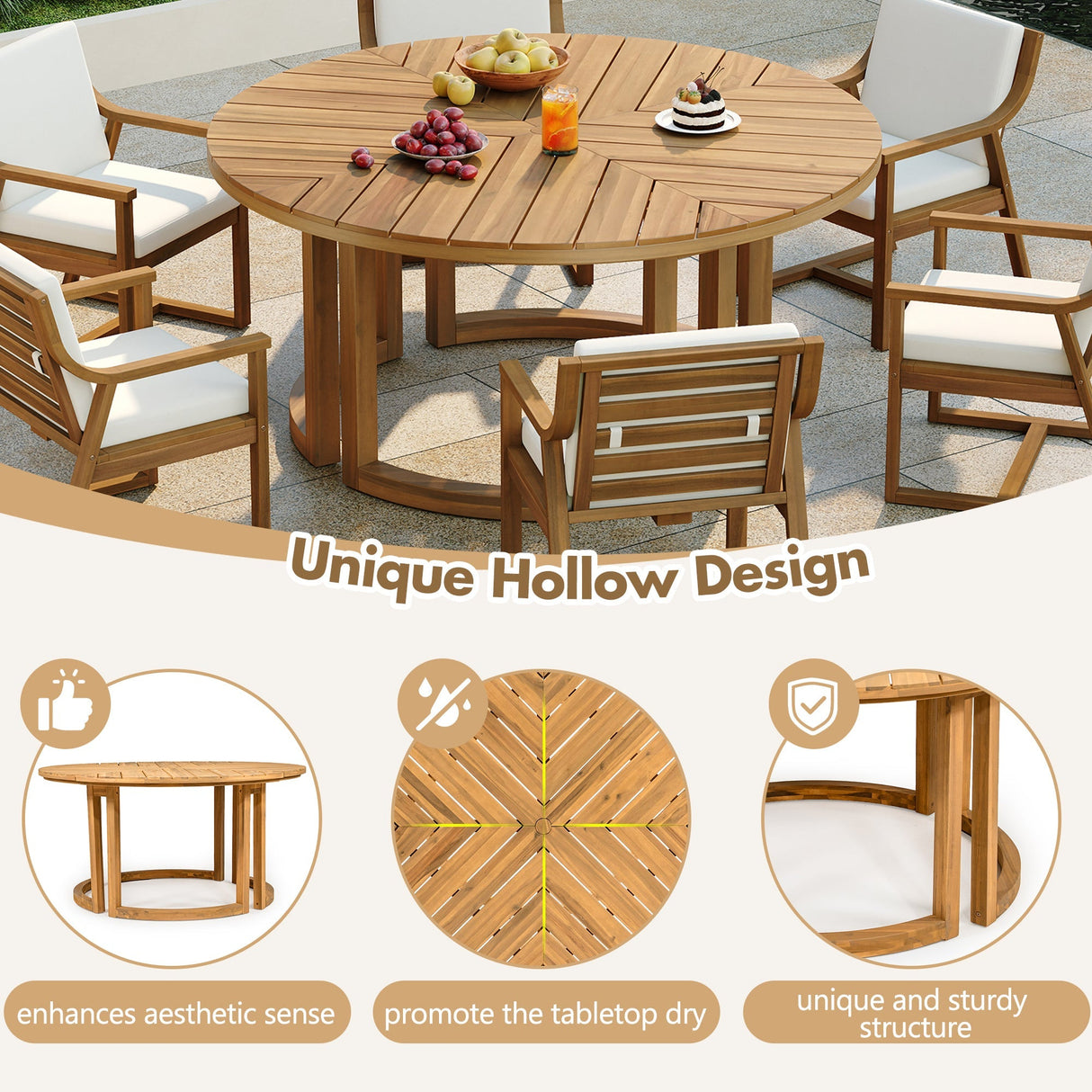 TREXM Patio Dining Table Set for 6 with Umbrella Hole