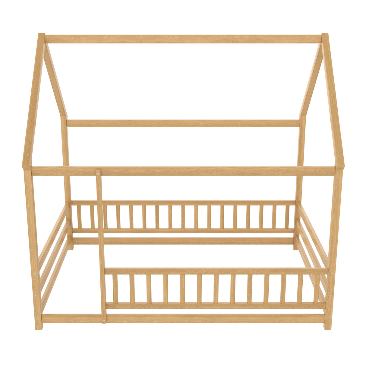 Full Size Floor Wooden Bed with House Roof Frame