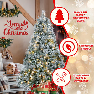 4FT Prelit Flocked Christmas Tree With Pine Needles & Eucalyptus Leaves