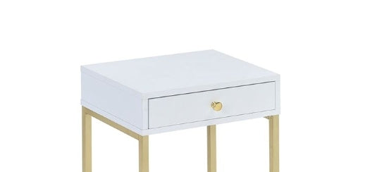 Coleen White & Brass Finish Accent Table with Drawer