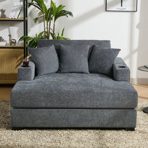 Oversized Chaise Lounger Modern Style Sofa Couch, With Pillows, Charge Station & Cup Holders