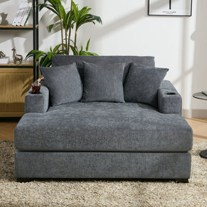 Oversized Chaise Lounger Modern Style Sofa Couch With Pillows, Charge Station & Cup Holders