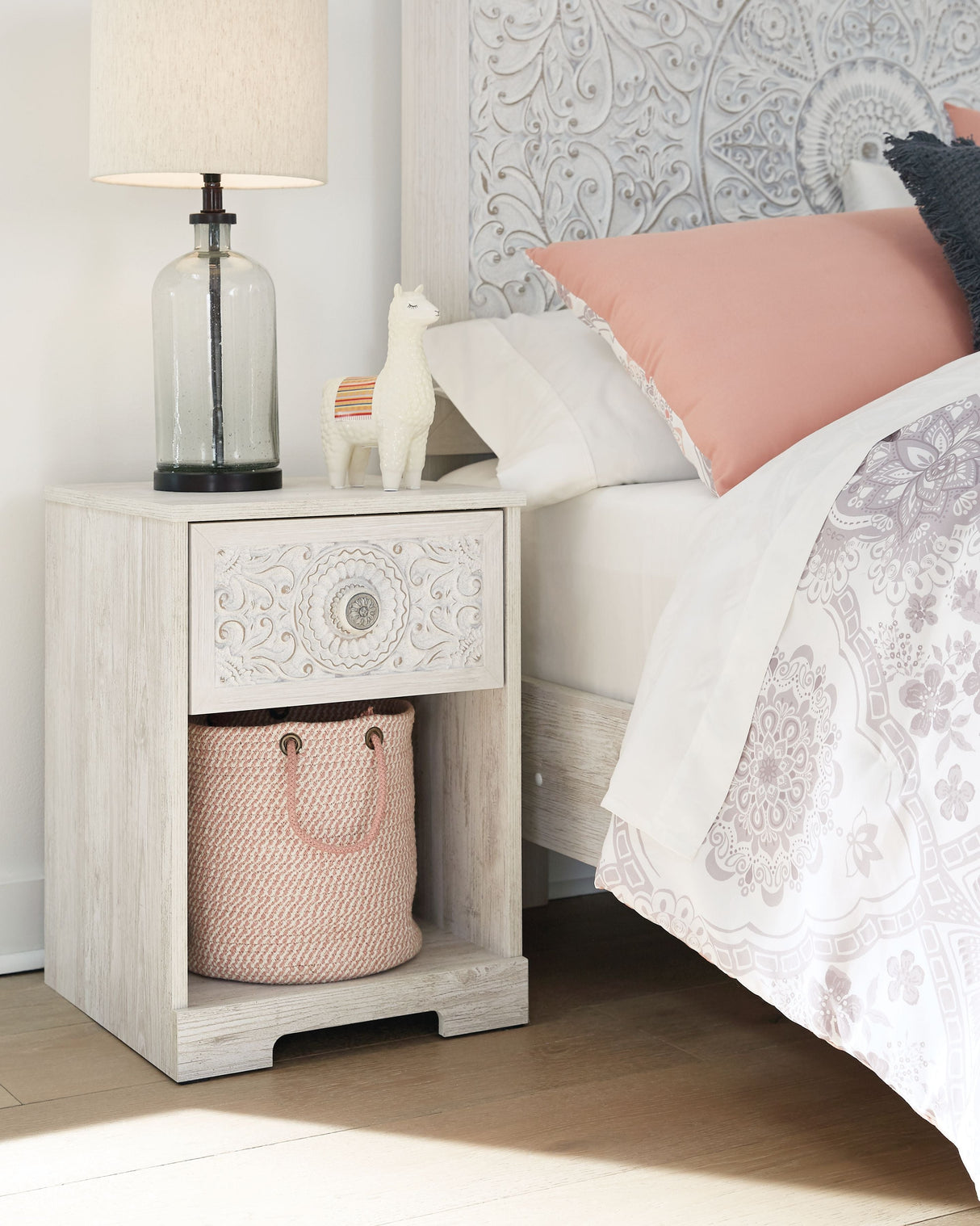Paxberry - One Drawer Night Stand - Open Cubby - Whitewash