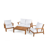 Acacia Wood Outdoor Sofa Set for 4 with Cushions and Coffee Table