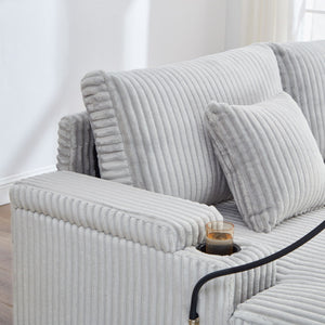 Modern Chaise Sofa With Adjustable Backrest, Cup Holders, Phone Holder & Storage Compartments For Living Room