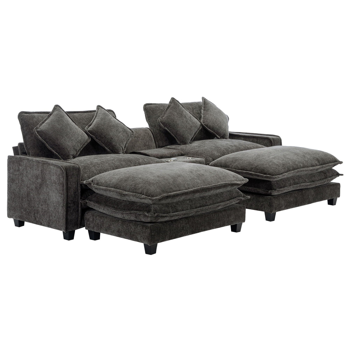 Modern Sectional Sofa With Removable Ottomans, USB Ports