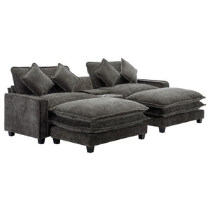 Modern Sectional Sofa With Removable Ottomans, USB Ports
