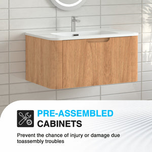 30-Inch Wall-Mounted Floating Solid Wood Bathroom Vanity