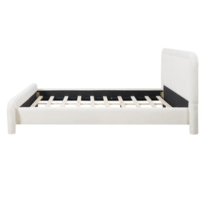 Queen Size Upholstered Platform Bed Frame with Curved Headboard