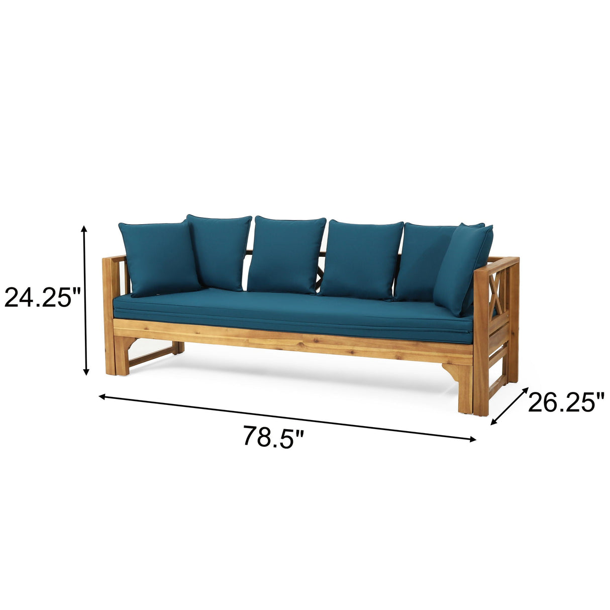 Outdoor Daybed with X-Shaped Panel Backrest and Armrests - Teak
