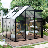 6x6ft Square Walk-In Greenhouse with Adjustable Roof and Galvanized Base