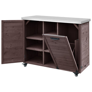 K&K 78.3' Outdoor Kitchen Island with Foldable Grill Table