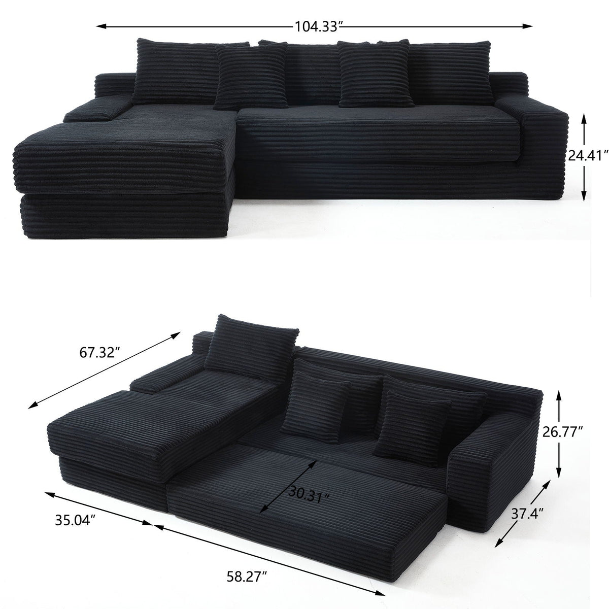 Modern L - Shaped Sectional Couch With Memory Foam