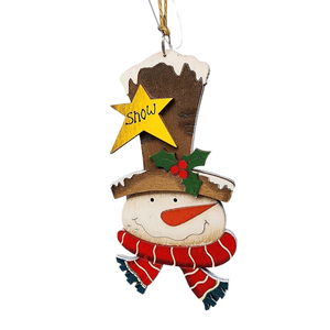 Rustic Wooden Ornament - Snowman in Tophat