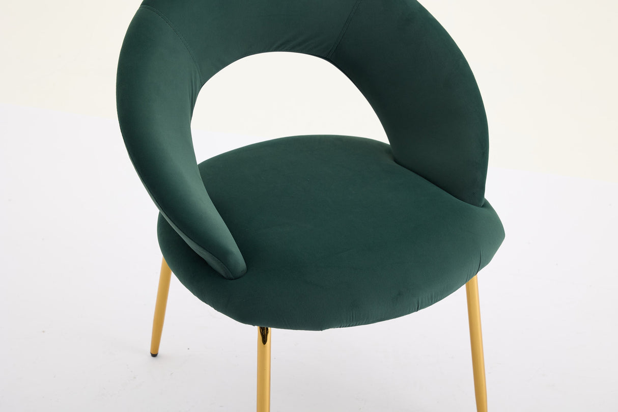 Set of 1 Velvet Fabric Dining Chair with Curved Backrest and Golden Metal Legs