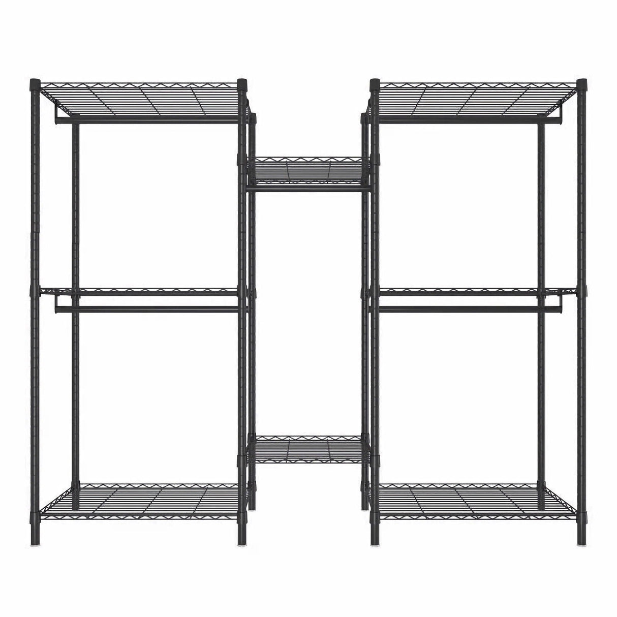 Heavy Duty Garment Rack With 8 Adjustable Wire Shelves And 5 Clothes Rails, Freestanding Closet Organizer Metal - Black