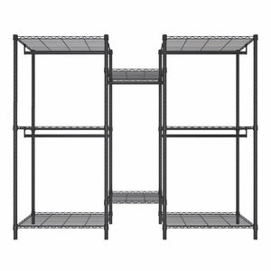 Heavy Duty Garment Rack With 8 Adjustable Wire Shelves And 5 Clothes Rails, Freestanding Closet Organizer Metal - Black