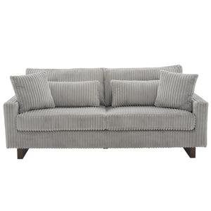 Modern Loveseat Sofa with 4 Pillows - Fabric Upholstery - Beige, Black, or Dark Gray