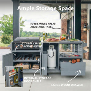 K&K 80.5' Outdoor Kitchen Island for Big Green Egg & Blackstone Griddle