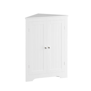 Corner Cabinet With 2 Doors And Adjustable Shelves, Freestanding Narrow Storage Organizer For Bathroom - White