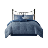 7 Piece Printed Seersucker Comforter Set Navy Queen