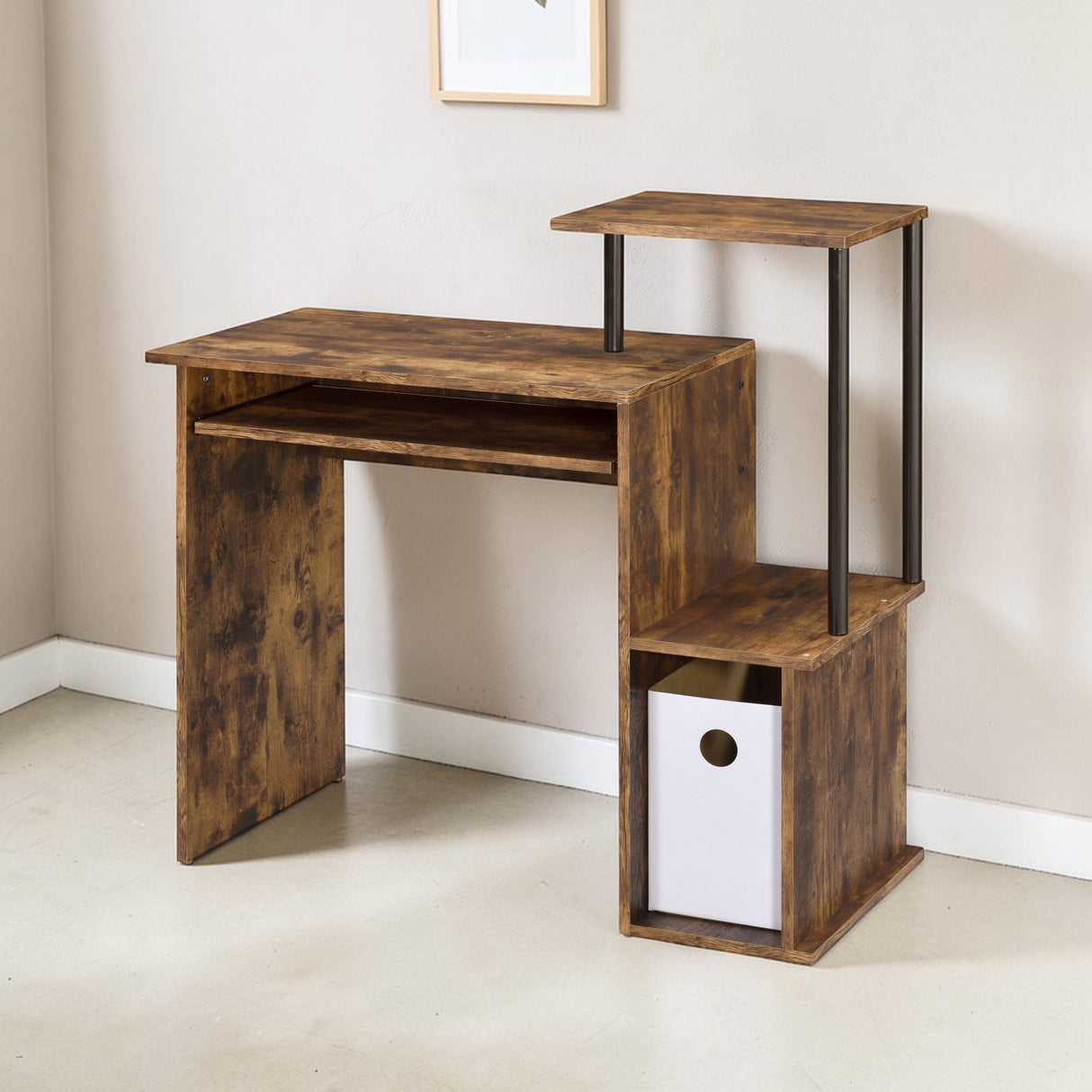Lyphre - Computer Desk - Weathered Oak / Black