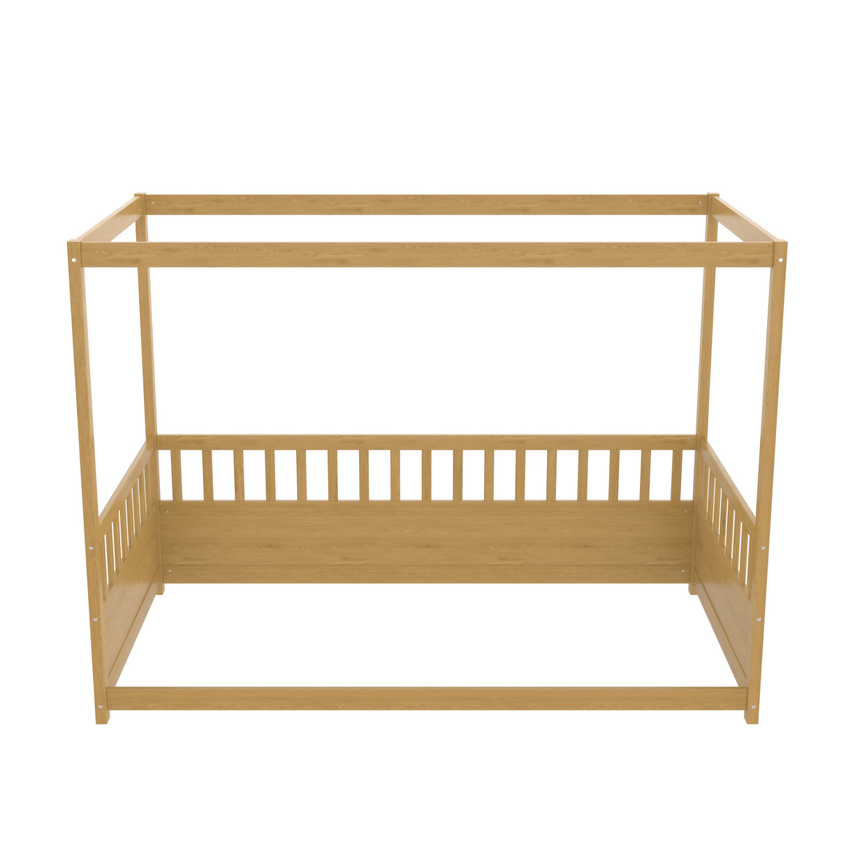 Twin Size Canopy Bed Frame with Guardrails for Kids
