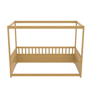 Twin Size Canopy Bed Frame with Guardrails for Kids