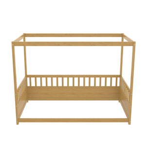 Twin Size Canopy Bed Frame with Guardrails for Kids