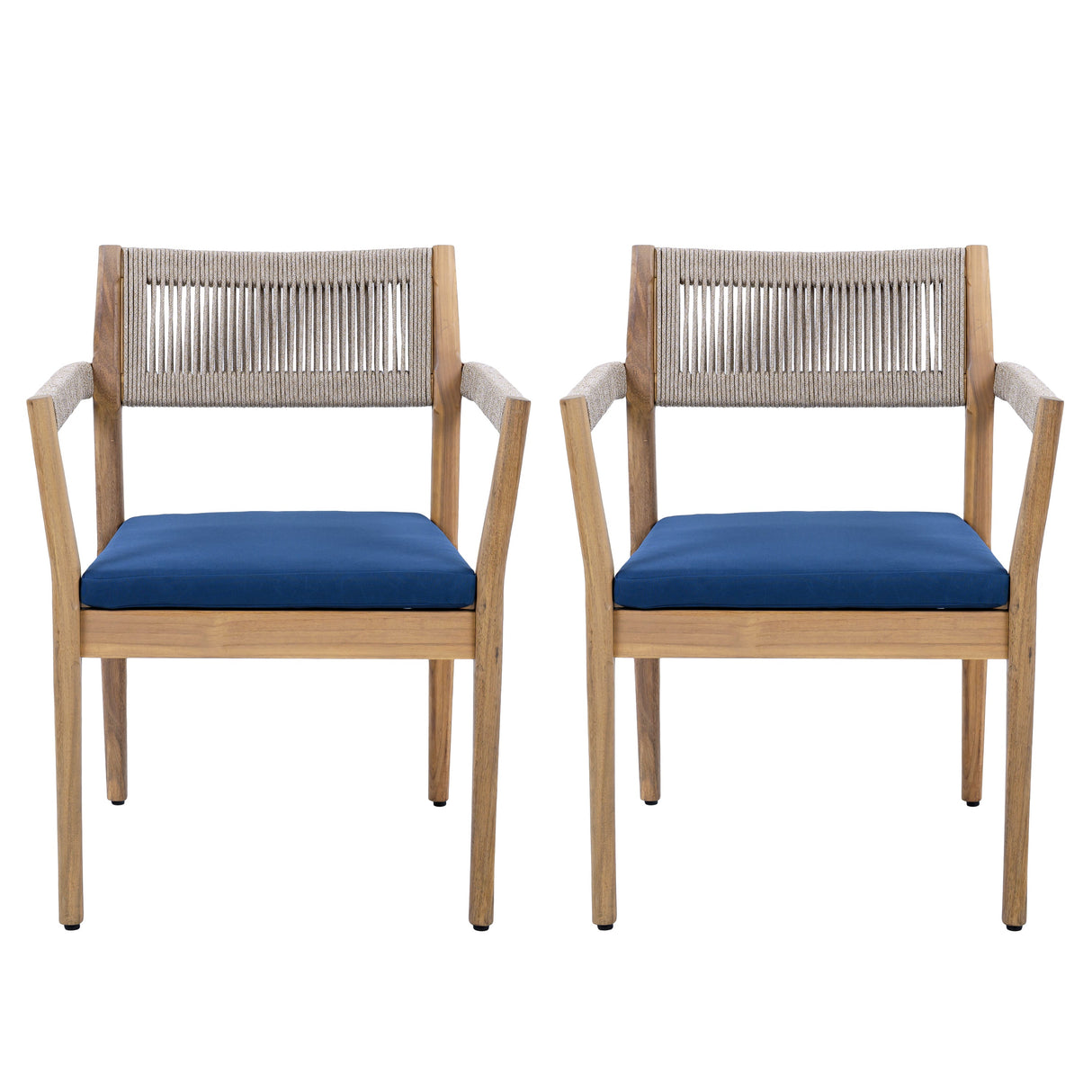 Braided Acacia Wood Outdoor Dining Chairs Set of 2 – Teak Look