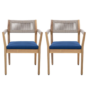 Braided Acacia Wood Outdoor Dining Chairs Set of 4