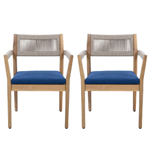 Braided Acacia Wood Outdoor Dining Chairs Set of 4