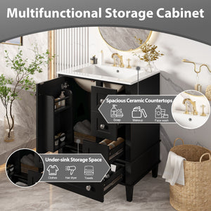 Bathroom Vanity With Integrated Basin, Soft Close Drawers, Door Mounted Double Layer Shelf