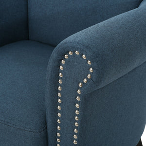 Elegant Navy Blue Fabric Club Chair with Nailhead Trim and Birch Wood Legs