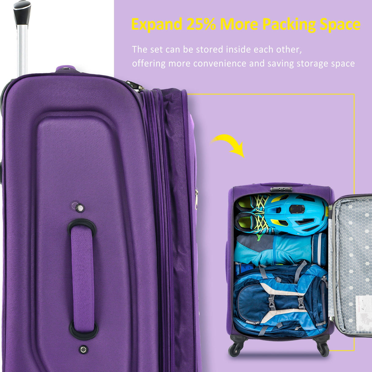Softside Luggage Expandable 3 Piece Set Suitcase Upright Spinner Softshell Lightweight Luggage Travel Set