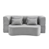 Queen Size Modern Light Grey Floor Sofa with 4 Pillows