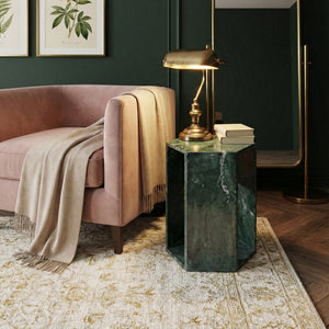 Modern Minimalist Hexagon Side Table with Honed Marble Finish - Gold, White, Pink, Dark Green, Dark Gray